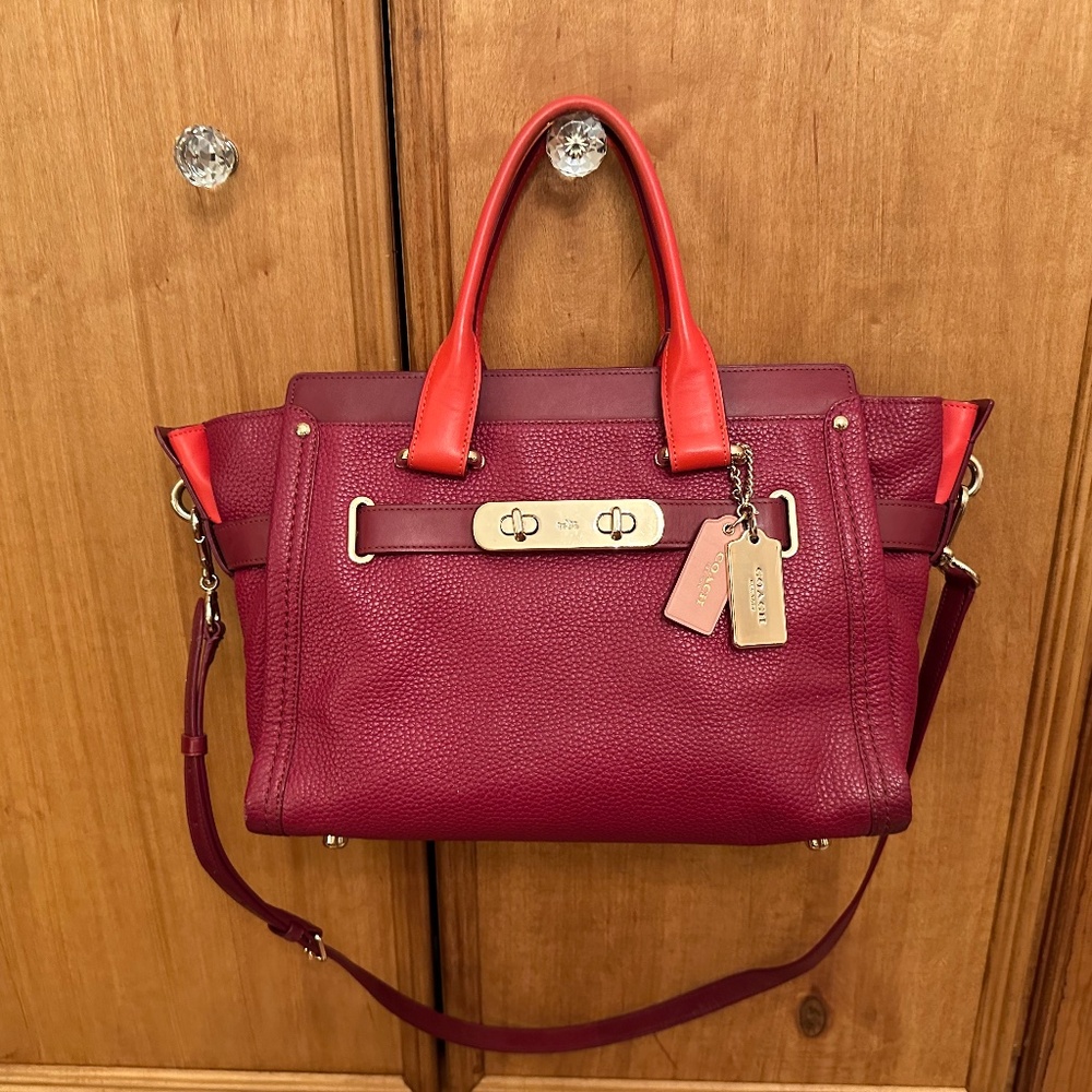 Coach 36154 Swagger Satchel Black Cherry MSRP $550 Rare